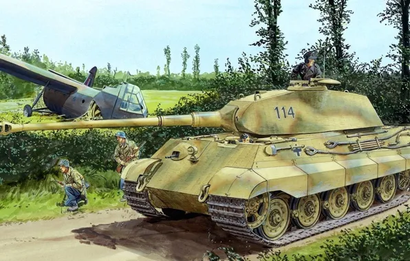 Рисунок, солдаты, немцы, Königstiger, Panzerkampfwagen VI Ausf. B, Тигр II, Короле́вский тигр, glider