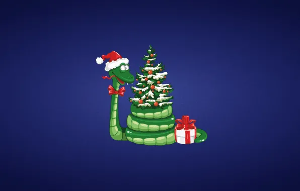 Подарок, игрушки, елка, новый год, змея, new year, бант, зеленая