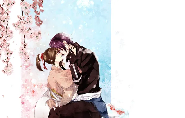 Романтика, аниме, арт, двое, Hakuouki, Демоны сакуры