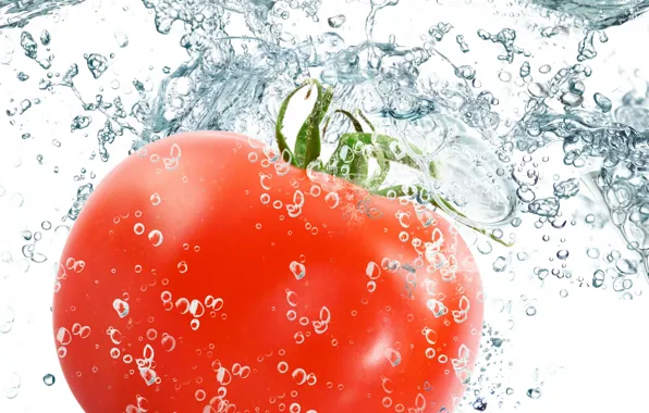 Картинка вода, капли, брызги, свежесть, красный, red, помидор, water