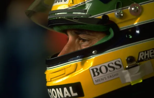 Картинка взгляд, шлем, формула 1, мужчина, Formula 1, чемпион, Айртон Сенна, Ayrton Senna
