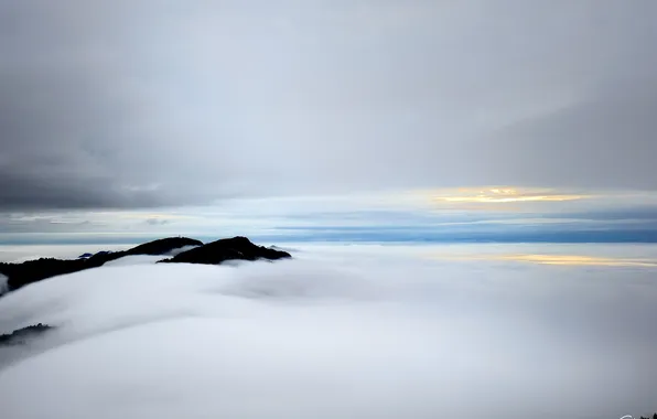 Картинка небо, облака, туман, холмы, вершины