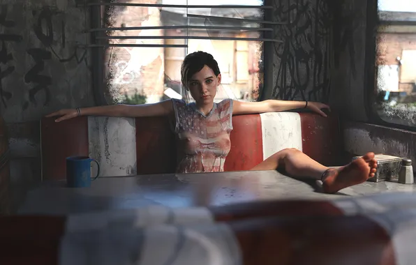 Cafe, Fan Art, Одни из нас, Ellie, The Last Of Us, Sweaty, game art, Digital …