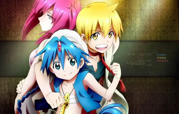 Фон, трое, Aladdin, Morgiana, Ali Baba Saluja, Magi: The Labyrinth of Magic