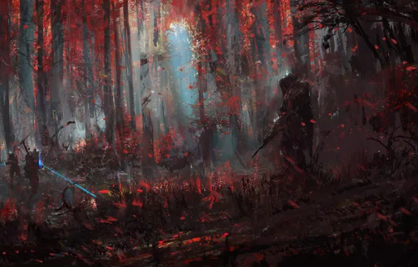 Цвет, Лес, Солдаты, Арт, Art, Фантастика, Illustration, Characters