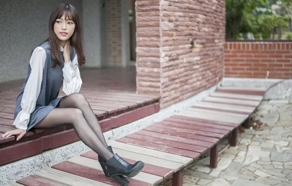 Asian, Model, pretty, Woman, Outdoor, Porch