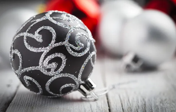 Серый, узор, игрушка, шар, шарик, Новый Год, Рождество, декорации