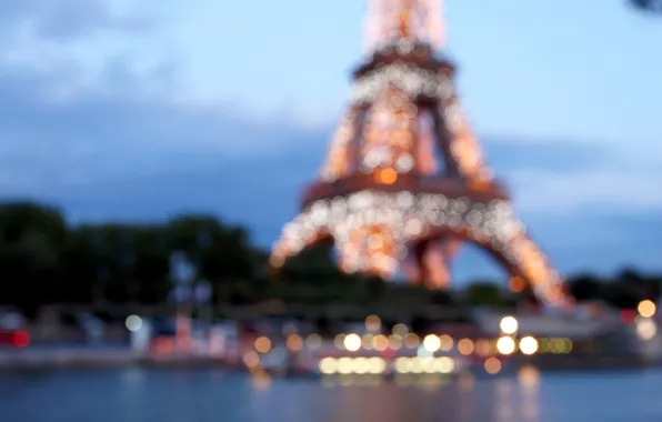 Картинка город, огни, Франция, Париж, размытость, Эйфелева башня, Paris, France
