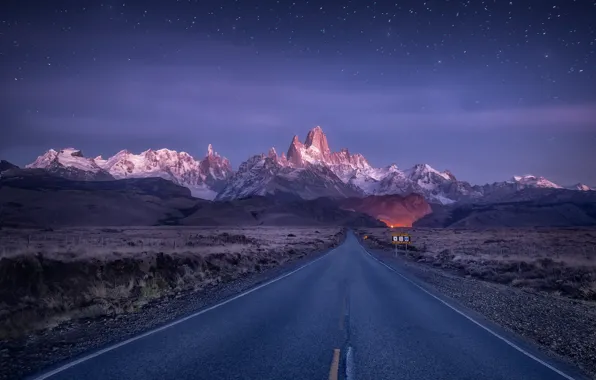 Картинка Аргентина, Патагонские Анды, Патагония, Patagonia, горы, дорога, Mount Fitz Roy, Гора Фицрой
