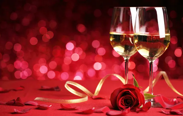Романтика, роза, бокалы, flowers, romantic, Valentine`s day, день Святого Валентина