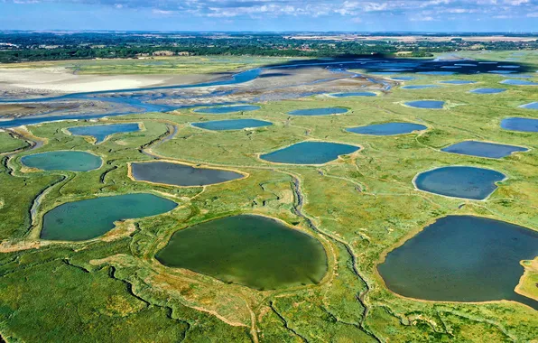 Горизонт, Aerial view, the Bay of Authie Somme, Hauts de France, Вид с воздуха, залив …