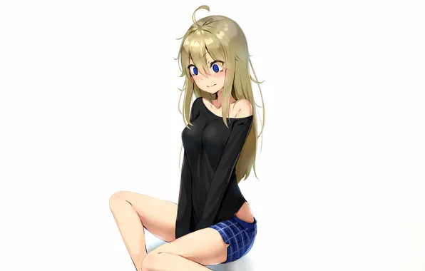 Girl, shorts, long hair, legs, boobs, anime, blue eyes, beautiful