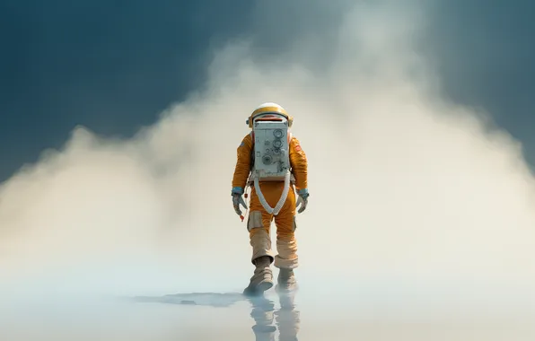 Smoke, clouds, astronaut, walking, AI art