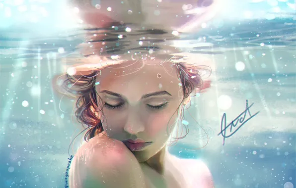Картинка вода, девушка, by fizzypopcake