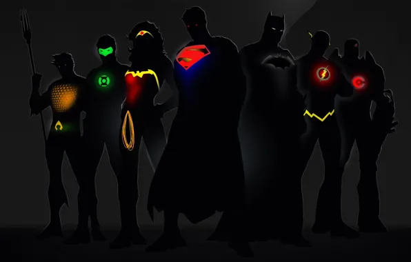 Картинка свечение, Wonder Woman, Batman, Green Lantern, Superman, супергерои, DC Comics, Cyborg
