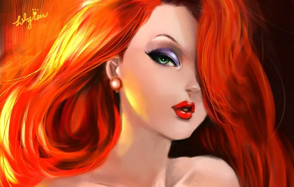Картинка взгляд, девушка, макияж, арт, рыжие волосы, зеленые глаза, Jessica Rabbit