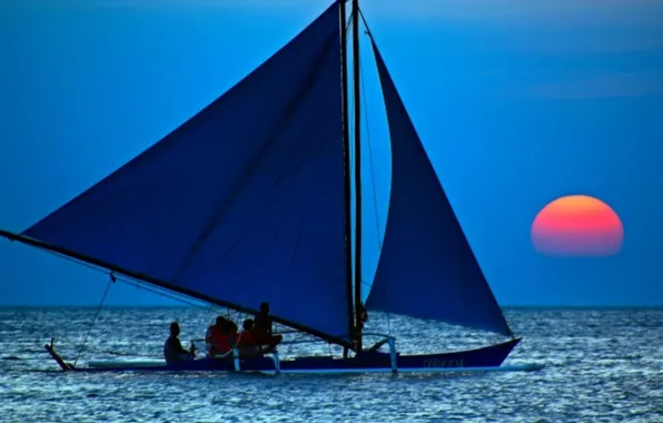 Nature, sunset, sailing ship, amazing sea