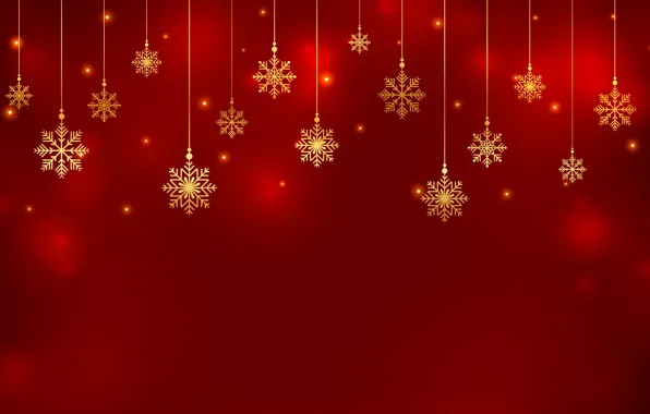 Украшения, снежинки, золото, Рождество, Новый год, red, golden, christmas