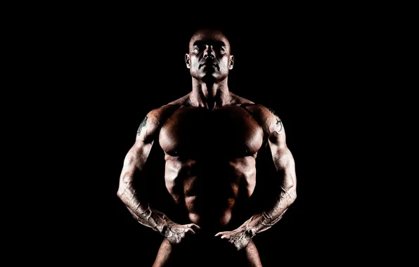 Sexy, muscles, naked, shadows, bodybuilder