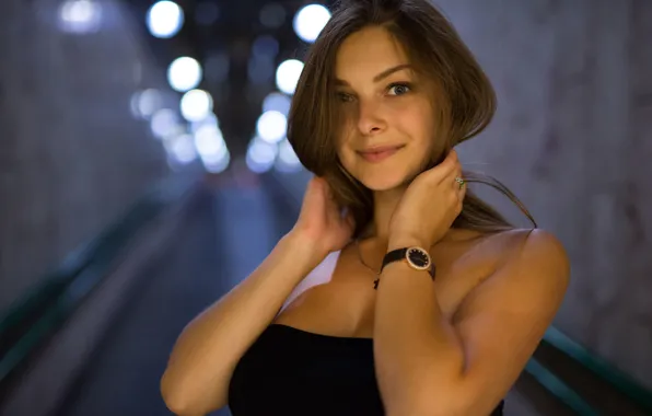 Девушка, модель, часы, вечер, фотограф, шатенка, крестик, большая грудь