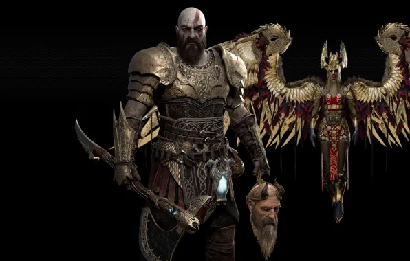 Топор, Kratos, Кратос, God Of War, Левиафан, Валькирия, Бог Войны, Голова Мимира