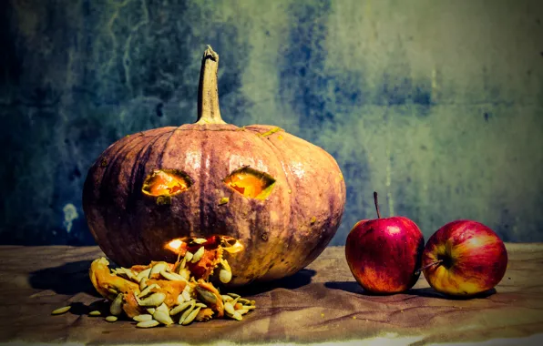 Картинка фото, яблоки, Halloween, тыква