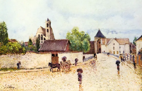 Картинка картина, живопись, painting, 1888, Alfred Sisley, Loing at Moret in the rain