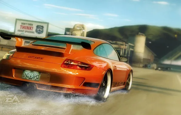 Брызги, город, гонка, Need for Speed Undercover, Porsche gt3 rs