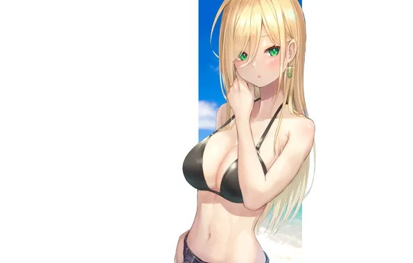 Girl, sexy, beach, ocean, anime, pretty, blonde, babe