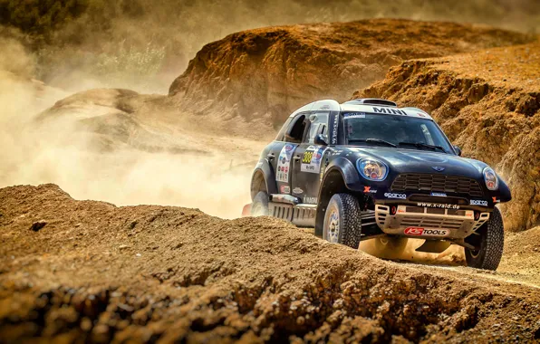Mini, Черный, Пыль, Спорт, Пустыня, Машина, Скорость, Гонка
