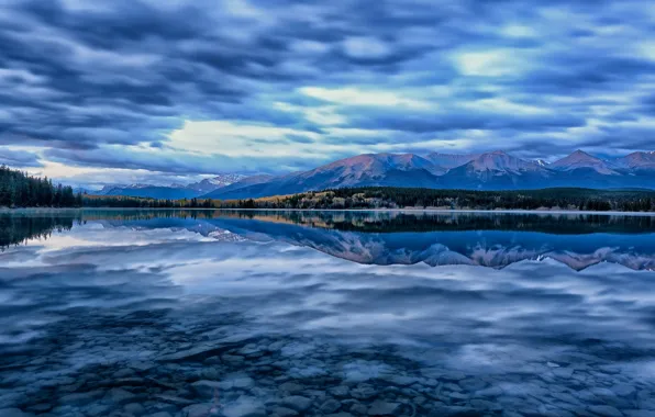 Горы, озеро, отражение, Канада, Альберта, Alberta, Canada, Jasper National Park