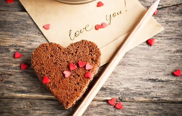 Надпись, сердце, печенье, сердечки, карандаш, love you