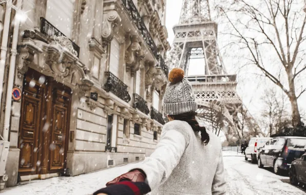 Картинка Love, Paris, Winter, France, Snow, Street, Wallpaper, Woman