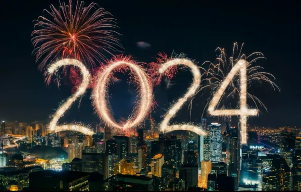 Картинка цифры, view, numbers, New year, city, город, салют, 2024