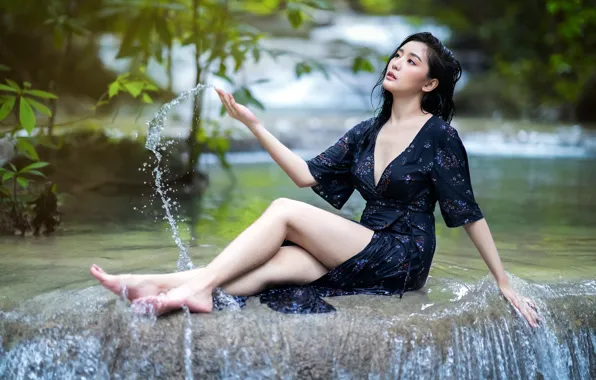 Картинка девушка, природа, брюнетка, азиатка