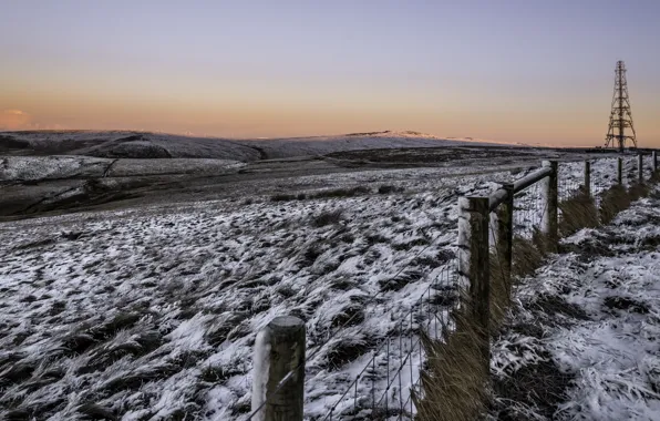 Снег, забор, Winter, Morning, Cold, Frozen fields