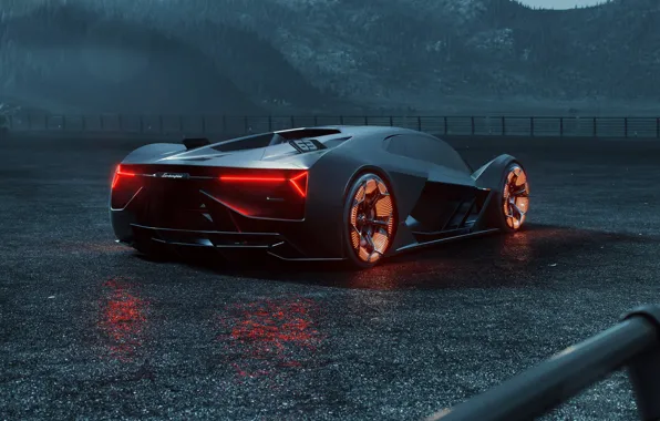 Рендеринг, Lamborghini, суперкар, вид сзади, гиперкар, Terzo Millennio