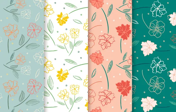 Цветы, зеленый, фон, pattern, collection