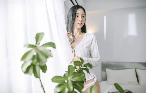 Beautiful, Asian, Model, Smile, Bed, Woman, Pretty, Bedroom