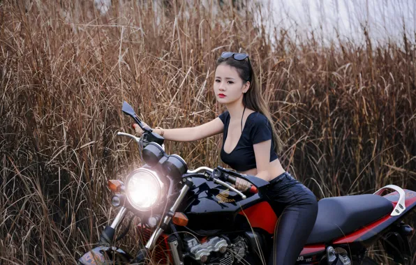 Картинка девушка, стиль, мотоцикл, байк, азиатка