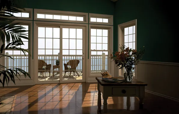 Картинка комната, интерьер, балкон, interior, dazzling home, dark green wall