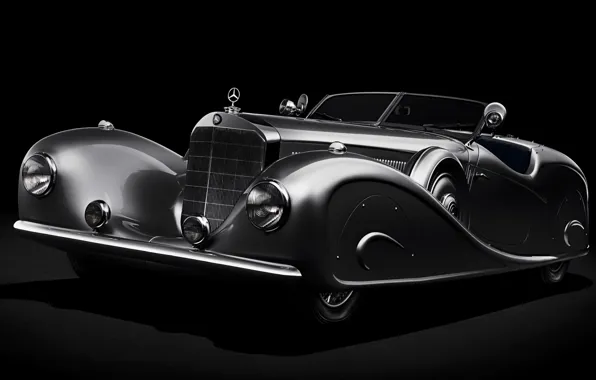 Картинка ретро, Roadster, Mercedes-Benz, Мерседес, полумрак, by Erdmann &ampamp; Rossi, 1936, 500K