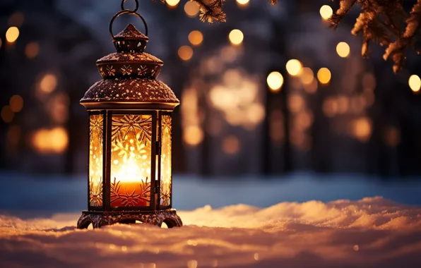 Картинка зима, снег, украшения, Новый Год, Рождество, фонарь, light, new year