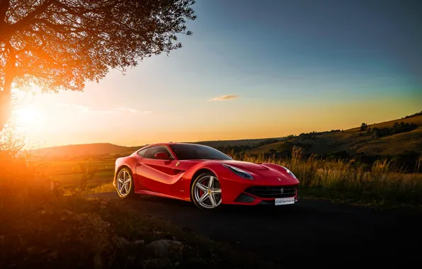 Картинка Ferrari, Red, Sky, Front, Sunset, Africa, South, Supercar
