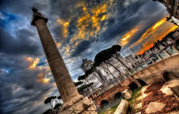 Картинка небо, тучи, Рим, Италия, колонна, площадь Венеции, Витториано