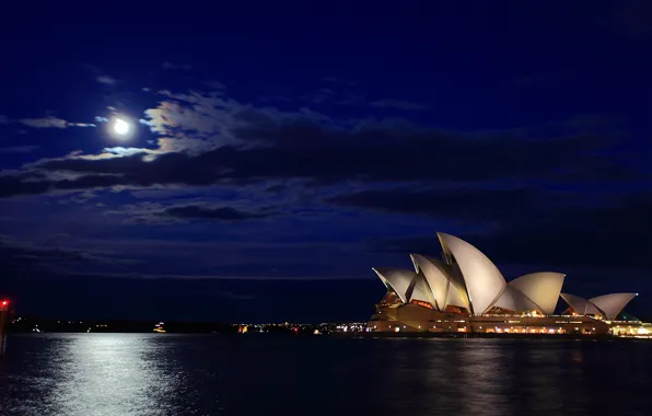 Море, ночь, луна, Австралия, дорожка, Сидней, Australia, Sydney
