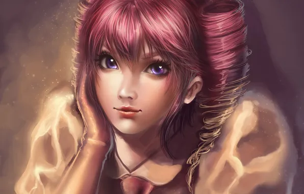 Девушка, рука, арт, розовые волосы, Momoyuki