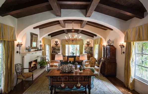 Интерьер, камин, Los Angeles, гостиная, Pacific Palisades