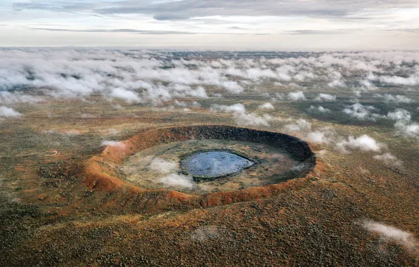 Картинка облака, Горизонт, Австралия, кратер, Долина, Australia, Crater, Wolfe Creek