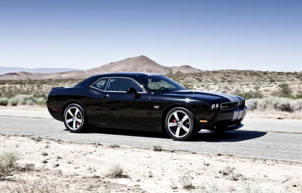 Картинка чёрный, пустыня, скорость, Dodge, SRT8, Challenger, black, 392
